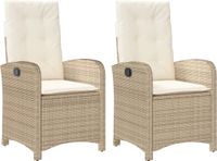vidaXL Tuinstoelen 2 st verstelbaar met kussens poly rattan beige