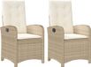 vidaXL Tuinstoelen 2 st verstelbaar met kussens poly rattan beige