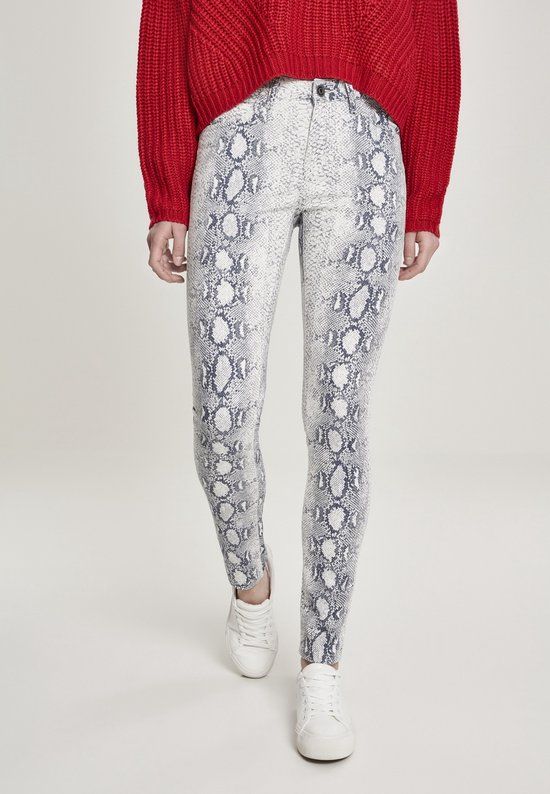 Urban Classics Ladies Snake Stretch Twill Skinny Pants Dames Stoffen broek - gebroken wit/grijs - M