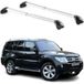 Omac Barres de toit transversales certifiées Tüv pour Mitsubishi Pajero III IV 2000-2018 – Verrouillables (4 antivols) – Charge max 100 kg – Sangle inox + protection caoutchouc argent