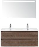 BES LED Dante Badmeubelset 120 cm - 4 Laden Tabacco - Keramische Wastafel Wit Cover met Sence Spiegel