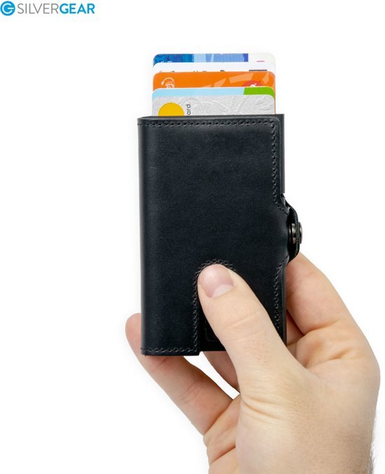 Silvergear Pasjeshouder RFID Bescherming Voor creditcards en munt- en briefgeld Echt kwalitatief Leer & Stevige Aluminium Case