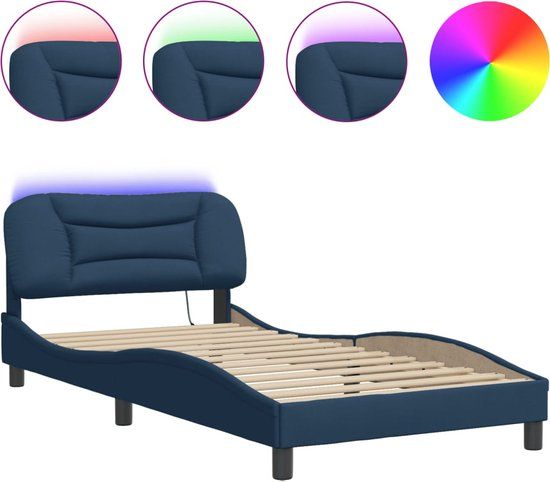 vidaXL Bedframe met LED, 100x200 cm, Stof, Blauw