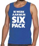Bellatio Decorations Shoppartners Bv Ik werk aan mijn SIX Pack tekst tanktop / mouwloos shirt blauw heren - heren singlet XXL