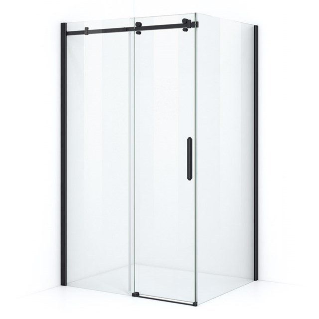 Maxaro Douchecabine Mat Zwart Crystal Allure 120x100cm met Schuifdeur Vierkant Rollersysteem