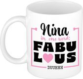 Bellatio Decorations Naam mok Nina - wit - Fabulous - keramiek - 300 ml