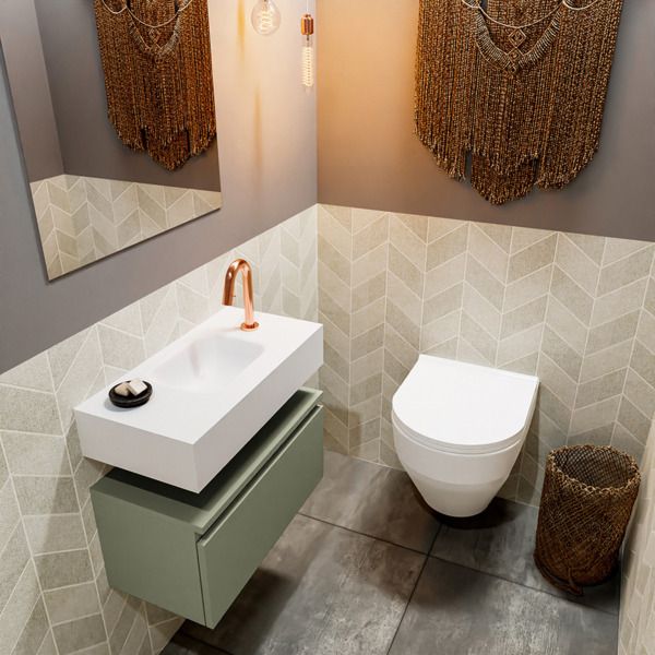 MONDIAZ ANDOR Toiletmeubel - 60x30x30cm - 1 kraangat - 1 lades - army mat - Solid surface - Wit