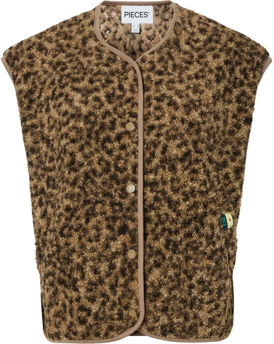 Pieces Gilet Pckatty Teddy Vest Bc 17162344 Tannin/leopard Dames Maat - L