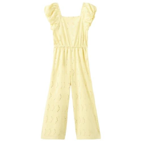 Mango Kids jumpsuit lichtgeel Meisjes Katoen Vierkante hals Effen - maat 140 - pailletten