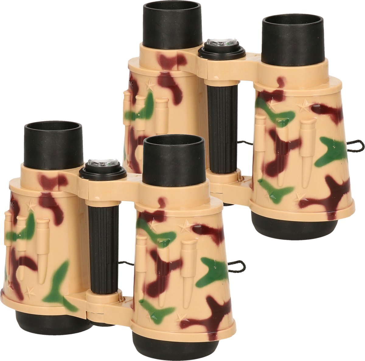 Trendo Multipak van 2x stuks kunststof kinder speelgoed verrekijkers - Leger camouflage 15 cm - Buitenspeelgoed