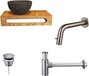 Sani Royal Natuursteen waskom met Wood planchet en inbouw fonteinkraan - Gun metal - 40 cm