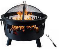 Relaxdays Vuurschaal voor buiten - Ø 64 cm - met vonkenscherm - Staal - Zwart