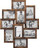 Songmics Cadre photo, fixation murale, pour 10 photos de 10 x 15 cm, panneau MDF, montage requis, Brun Rustique, RPF020X01
