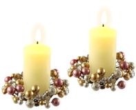 Led-kaars Bol Led-kaars van echte was met krans, set van 2 elektrische kaarsen, warm wit, sfeerlicht, verlichting, decoratie, stompkaars, grote adventskransen, romantische krans, Valentijnsdag, roze/goud, set van 2