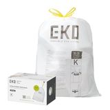 EKO 9,3 gallon / 30-35 liter vuilniszakken met trekkoord, 60 Count Heavy-Duty Tall Kitchen vuilnisbakken voeringen, extra sterk lekbestendig, ongeparfumeerd, wit, Code K