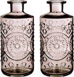 Ideas4seasons Bloemenvaas/flesvaas Berlin - 2x - met motief - helder glas - smoke grijs - D9 x H21 cm