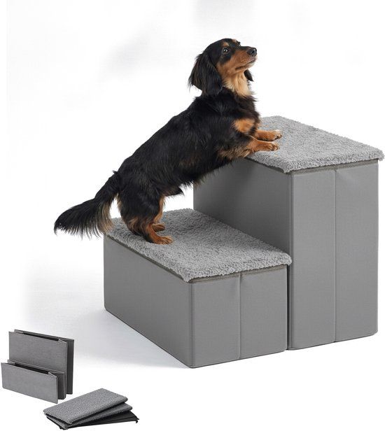 Relaxdays hondentrap - grijs - 40x32x35 cm - met treden