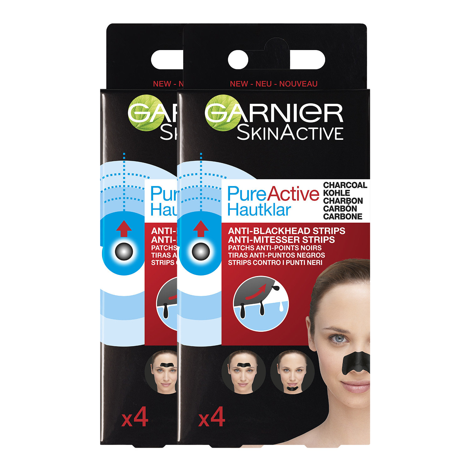 Garnier Skinactive Face SkinActive PureActive Nose strips Charcoal - 2 x 4 Stuks - Tegen mee-eters, verstopte poriën en overtollig talg - Voordeelverpakking