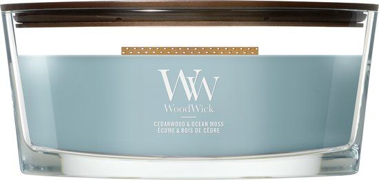 WoodWick Hearthwick - Cedarwood & Ocean Moss - Ellipse Geurkaars - 50 branduren