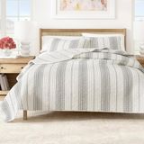 Omkeerbare dekbedovertrekset voor alle seizoenen, moderne, lichtgewicht spreien - grijs en wit gestreepte dekens (inclusief 1 quilt, 2 kussenslopen)