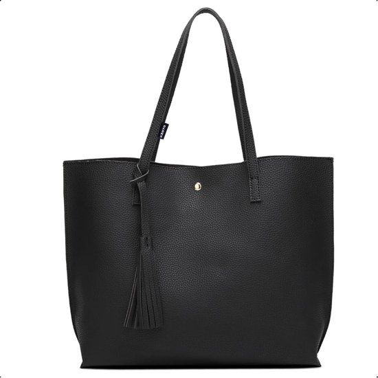 Kioto Schoudertas Dames - Handtas - Shopper Tas - Tote bag - Laptoptas - Kunstleer Zwart
