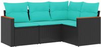 vidaXL 4-delige tuinbankset met kussens, zwart polyrotan
