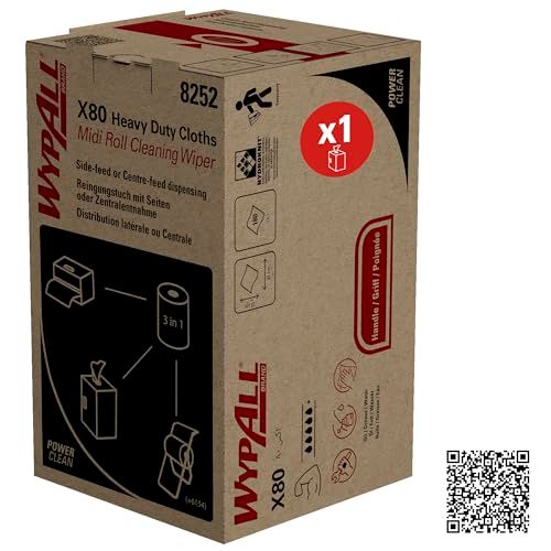 WypAll X80 Power Clean 8252-in-1 Intensieve reinigingsdoekjes Midi reinigingssysteem op rol, 1 rol x 180 witte reinigingsdoeken