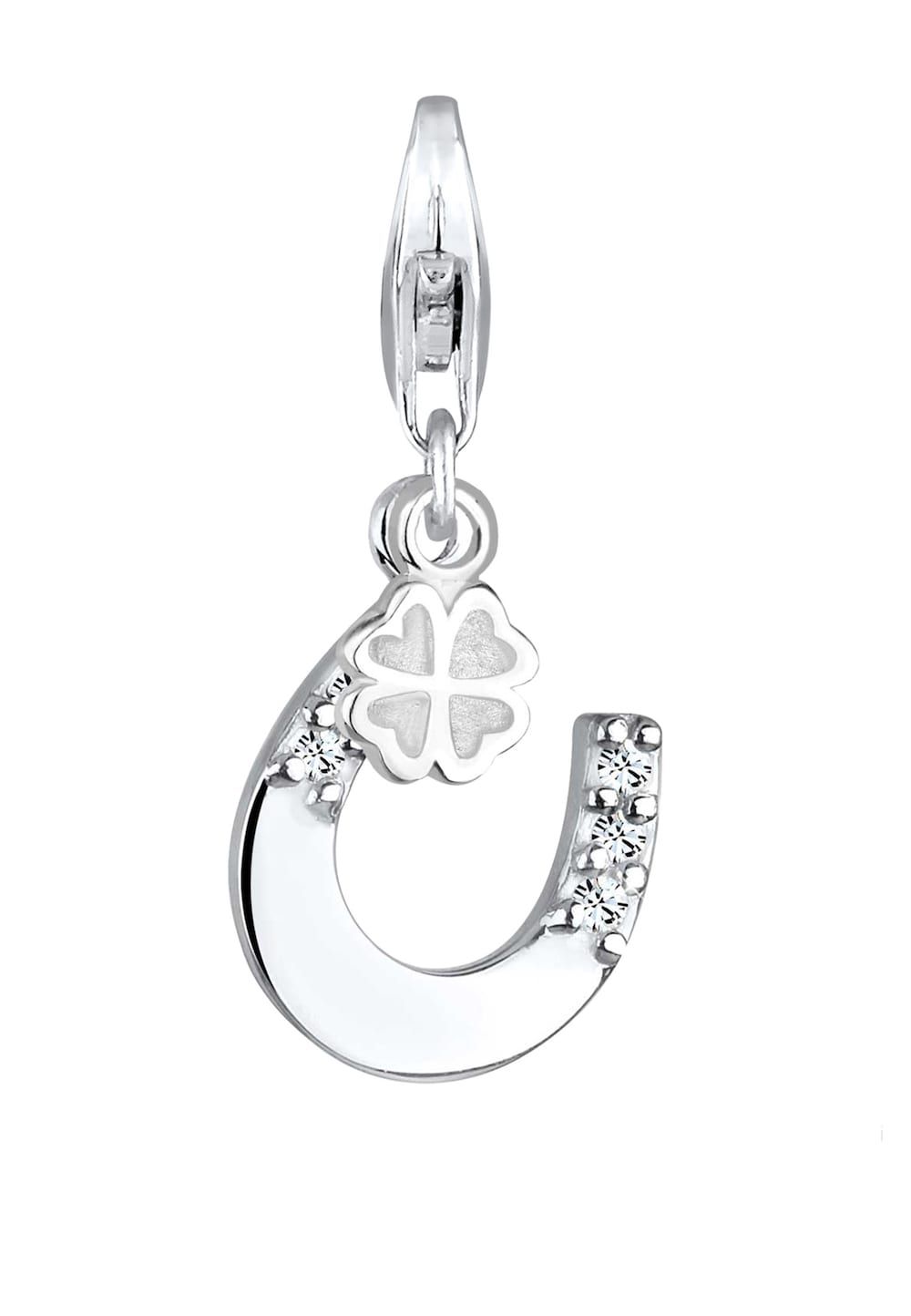 Elli Elli Bedel Dames Hanger Hoefijzer Klaverblad met Kristallen in 925 Sterling Zilver