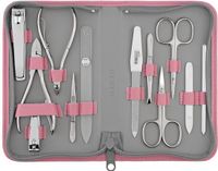 marQus Solingen 12-delige Maniküre & Pediküre Set in Echt Leren Etui - Roze Nagelset voor Hand- en Voetverzorging - Professionele Nagelschaar, Nageltang, Glasvijl & Pincet - Complete Nagelverzorging Set Cadeau voor Dames - Hoogwaardig Solingen Staal