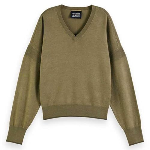 Scotch & Soda Dames V-hals Relaxed Pullover Sweater - Military Melange 0813 - L
