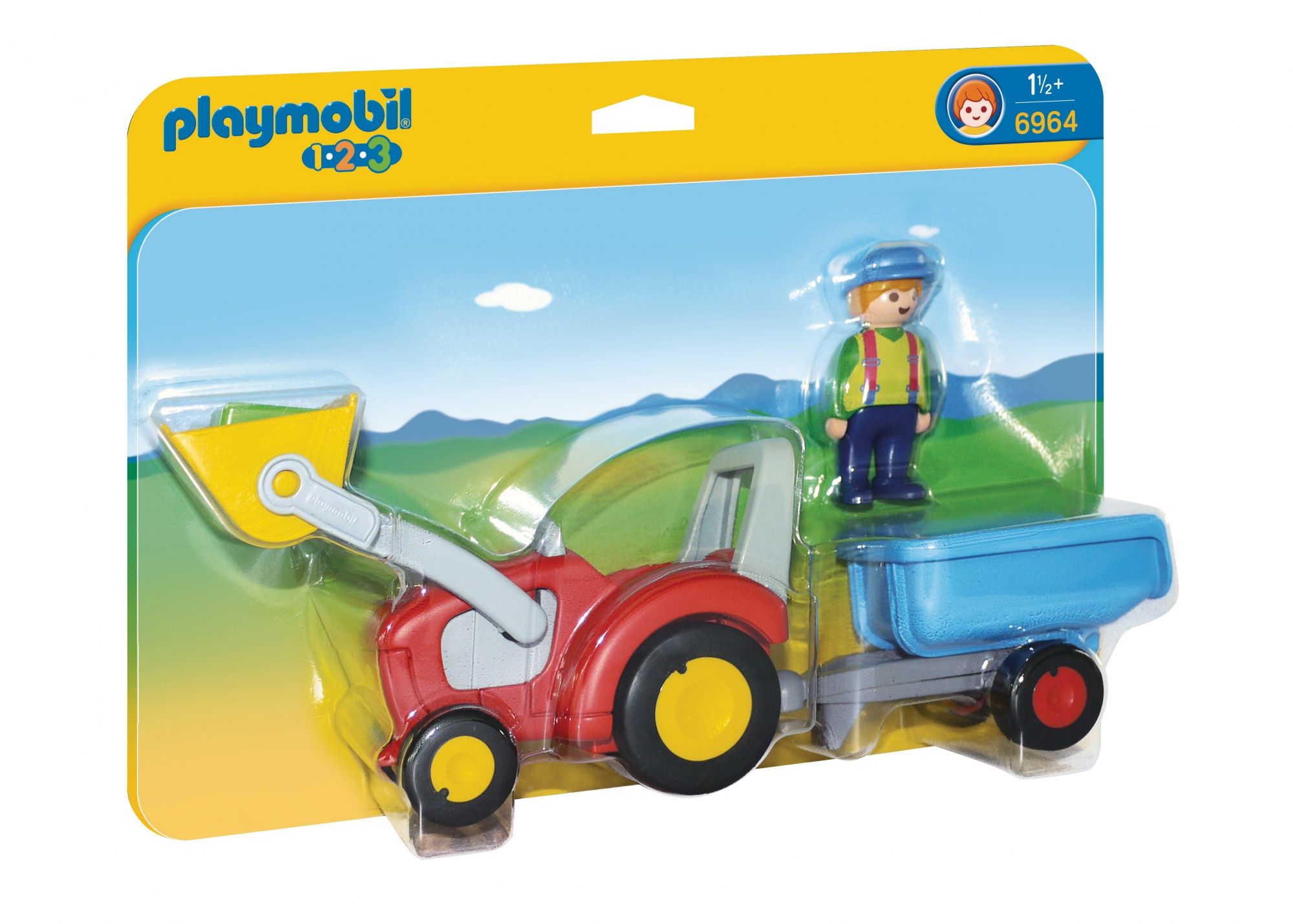 Playmobil 1.2.3 Boer met tractor en aanhangwagen