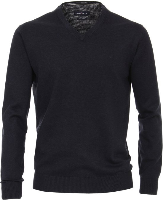 Casa Moda Heren Trui Navy Blauw V-hals Katoen - XXL