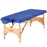 Master Massage Brady Pro Portable Massagebed, 69cm breed x 184cm lang, 58-84cm verstelbaar hoog, 12,25kg, hemelsblauw met houten voet en draagtas