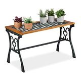 Relaxdays Tuintafel rechthoek - buiten, vintage-design, hout & gietijzer, HBD 58x98x47 cm, balkontafel, naturel-zwart