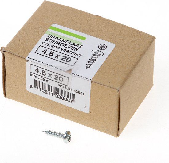 Hoenderdaal Fasteners Hoenderdaal QZ Spaanplaatschroef cilinderkop verzinkt pozidriv 4.5x20mm (per 200 stuks)