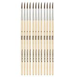 Idena 90088 - 12-delige set haarborstels met ongeverfd houten handvat voor schoolkinderen en hobbykunstenaars