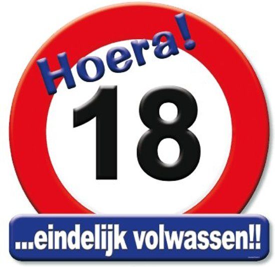 Paper Dreams Huldeschild verkeersbord hoera 18 jaar