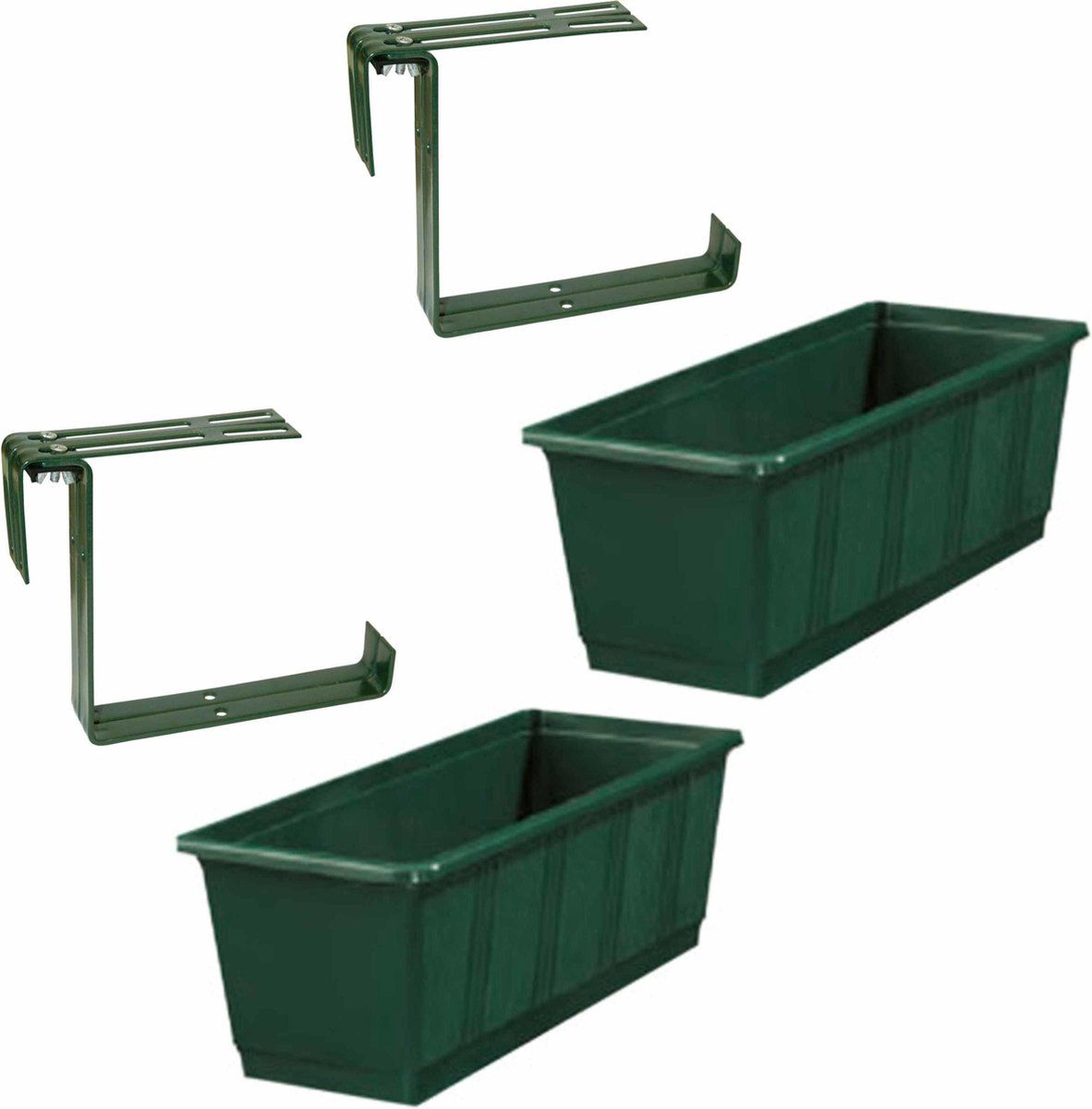 Geli Set van 2 plantenbakken donkergroen rechthoekig 60 cm met beugels