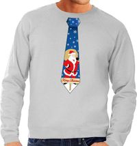 Bellatio Decorations Shoppartners Bv Foute kersttrui / sweater stropdas met kerstman print grijs voor heren L