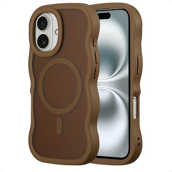 Selencia Wavy Case - Golvend Hoesje geschikt voor Apple iPhone 16 - Mocha Brown