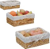 Relaxdays Broodmand, Set van 3, Gevlochten, Katoenen Voering, Natuur/Crème