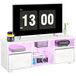 Meuble TV blanc 120cm avec LED et étagères en verre