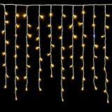 IXTRIMA Lichtgordijn met 200 leds, 5 m, geel licht, witte kabel, IP65, verlengbaar, met hangende draden in afwisselende lengtes (30-70-40-60 cm) voor watervaleffect