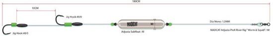 Madcat Adjusta Profi River Rig | Ligne | Ver & Calmar | Taille M | Transparent | Dyneema | 180 cm