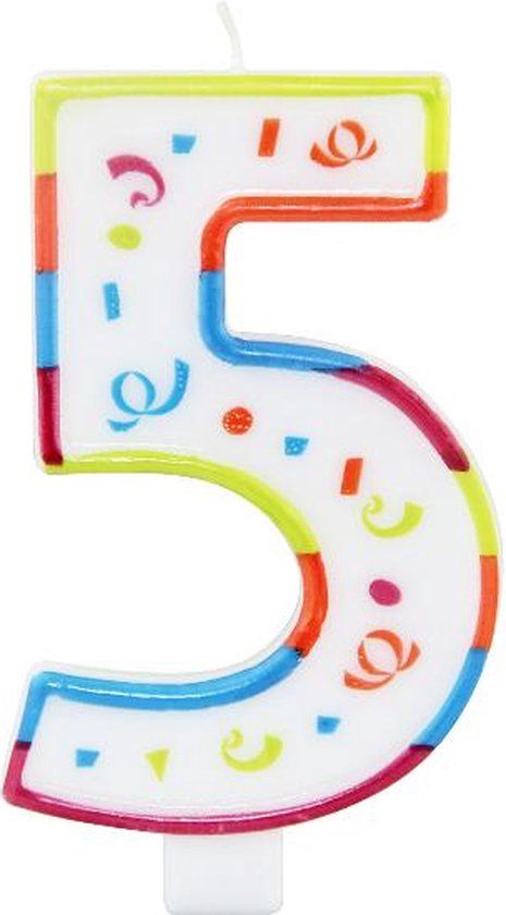 Folat - XL Kaars 5 Jaar met Houder - Multi