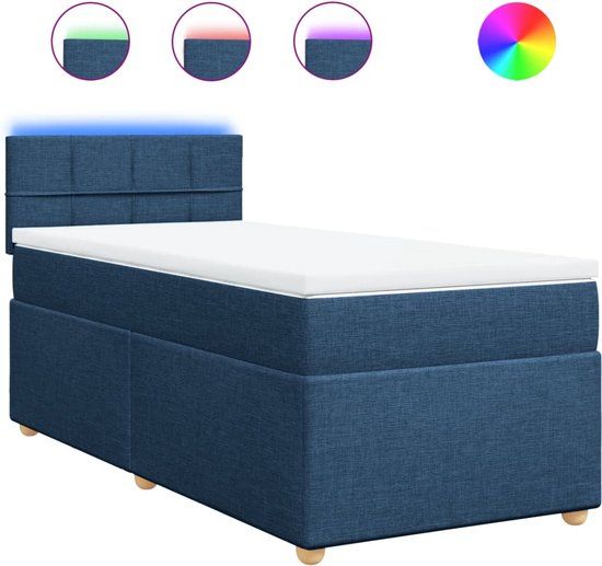 vidaXL Boxspring met matras stof blauw 90x200 cm