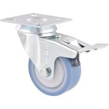 WAGNER Soft zwenkwiel DELUXE - diameter 50 mm, bouwhoogte 70 mm, staal verzinkt, blauw/wit, vergrendeling en aanschroefplaat 50 x 50 mm, draagkracht 50 kg - 03375101