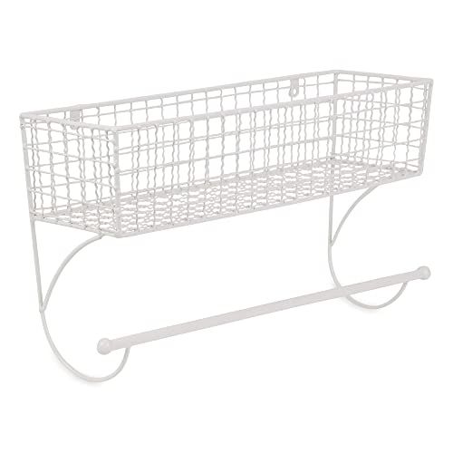 DII Rustic Farmhouse Bathroom Decor, Metal Storage, Large Towel Bar, Antique White