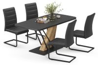 Vicco Eettafel set Fenaro Zwart/Goudkleurig Eiken 120 x 80 cm met 4 eetkamerstoelen, zwart