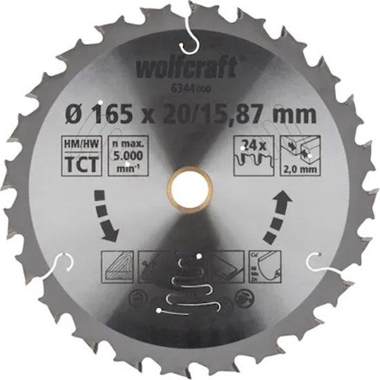wolfcraft Cirkelzaagblad 165 mm - 24 Tanden - 20 / 15,87 mm boring